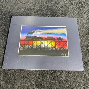 Maryland Pennsylvania Train Bridge Sunset Vintage Print - Paul H Adams - Gouache